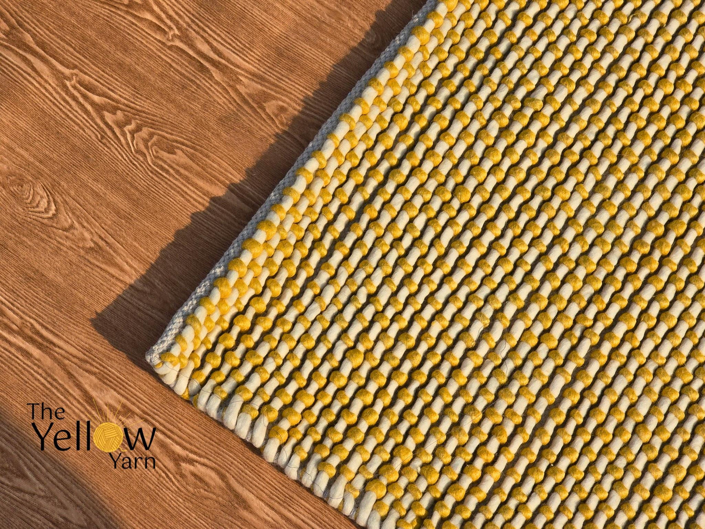 Custom Yellow & Ivory Wool Rug – Handwoven Loop Texture | 100% New Zealand Wool | Boho Modern Area Rug | Made in India