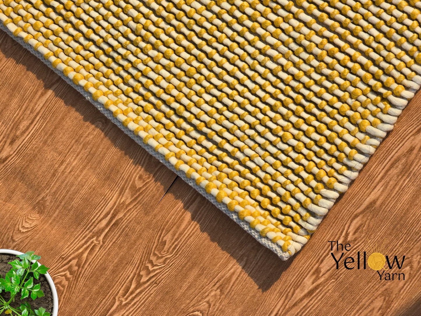 Custom Yellow & Ivory Wool Rug – Handwoven Loop Texture | 100% New Zealand Wool | Boho Modern Area Rug | Made in India