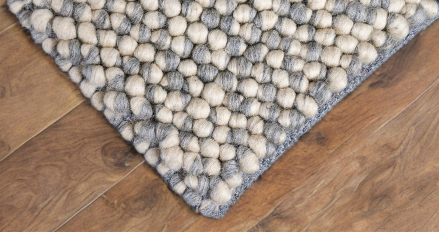 Custom Chunky Wool Gray Rug โ Handwoven Neutral Gray and Off-White Area Rug โ Modern Rustic Rug for Living Room, Bedroom, and Entryway
