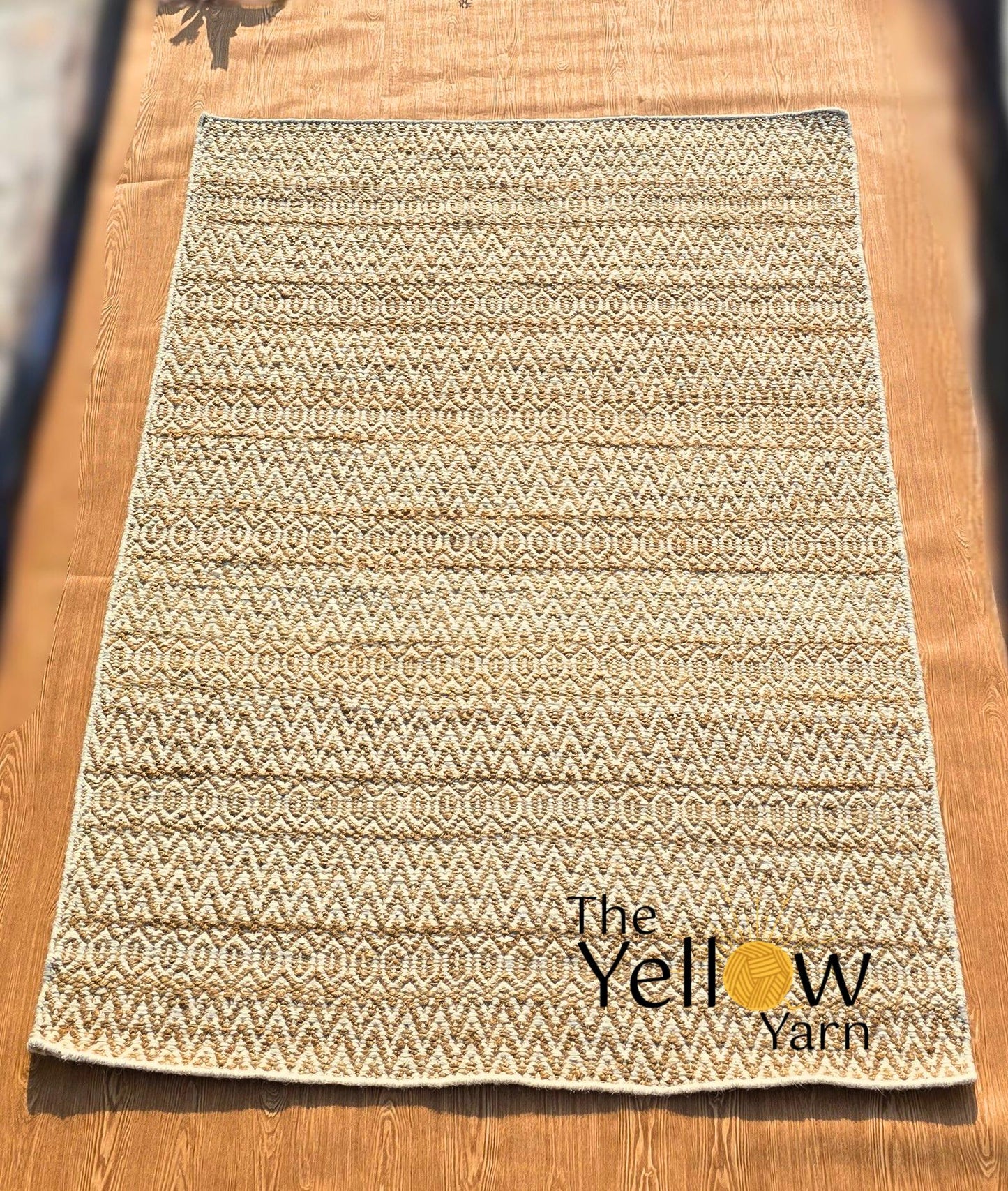 Nawaab Handwoven Jute Wool Rug – Rustic Luxury Area Carpet – Traditional Indian Design – Boho Eco-Friendly Home Decor Rug India