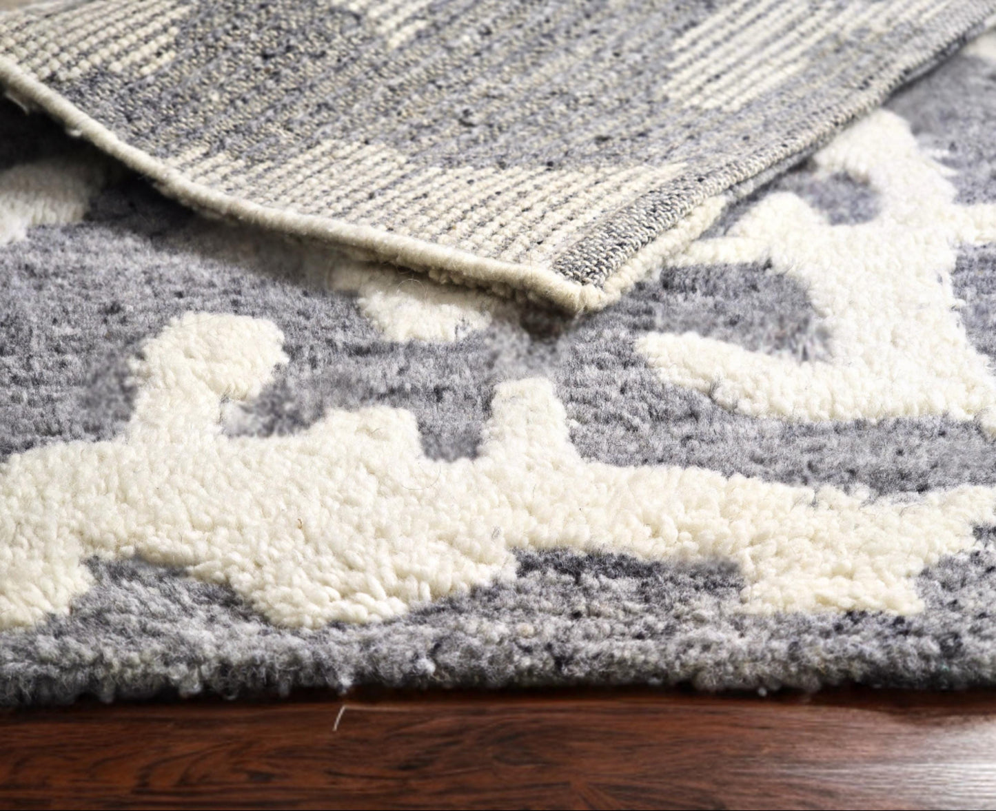 Custom Handmade Wool Rug - Abstract Gray & Cream Area Rug - 5x7 High-Pile Shag.