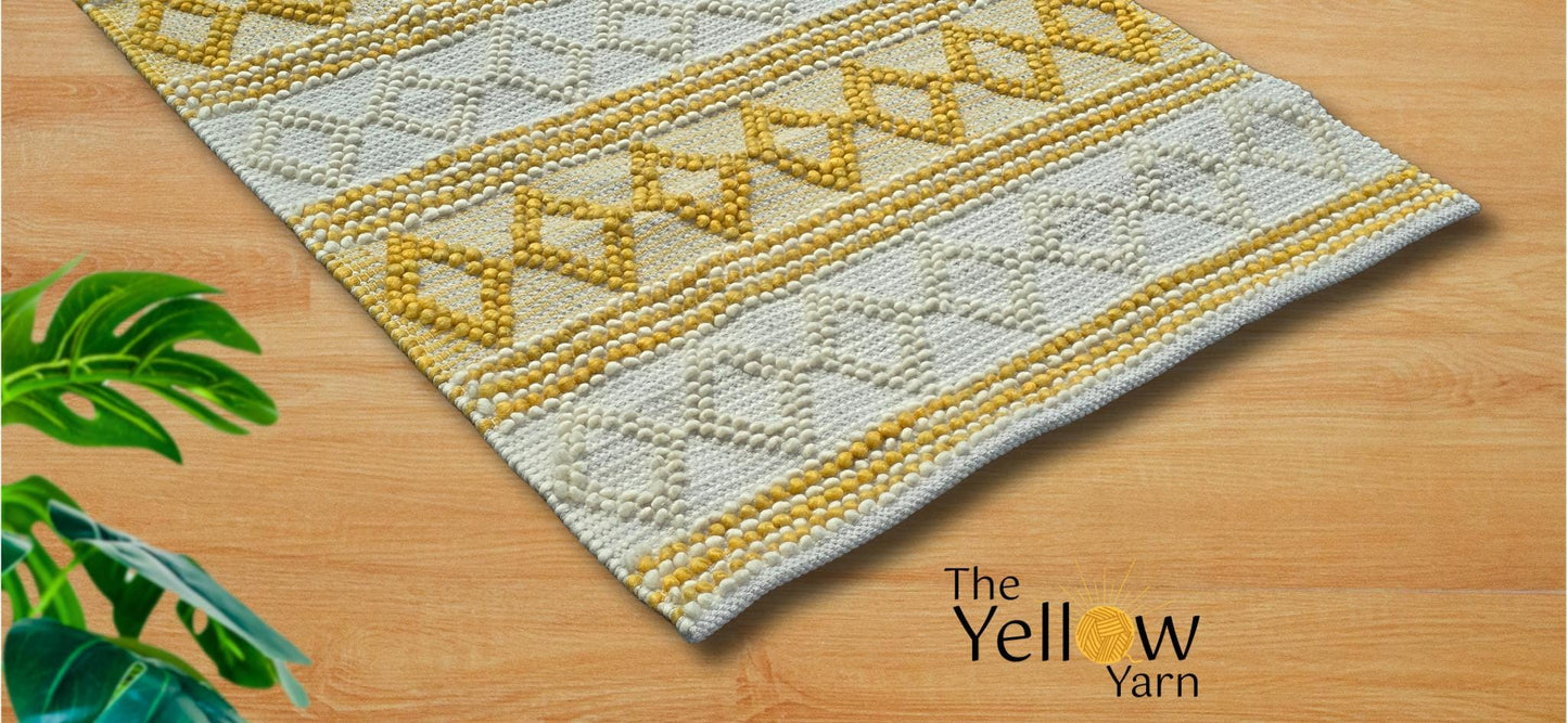 Handwoven Chunky Wool Jute Rug in Ivory & Mustard – Cozy Boho Decor Area Rug for Living Room, Bedroom, Hallway – Custom Sizes Available