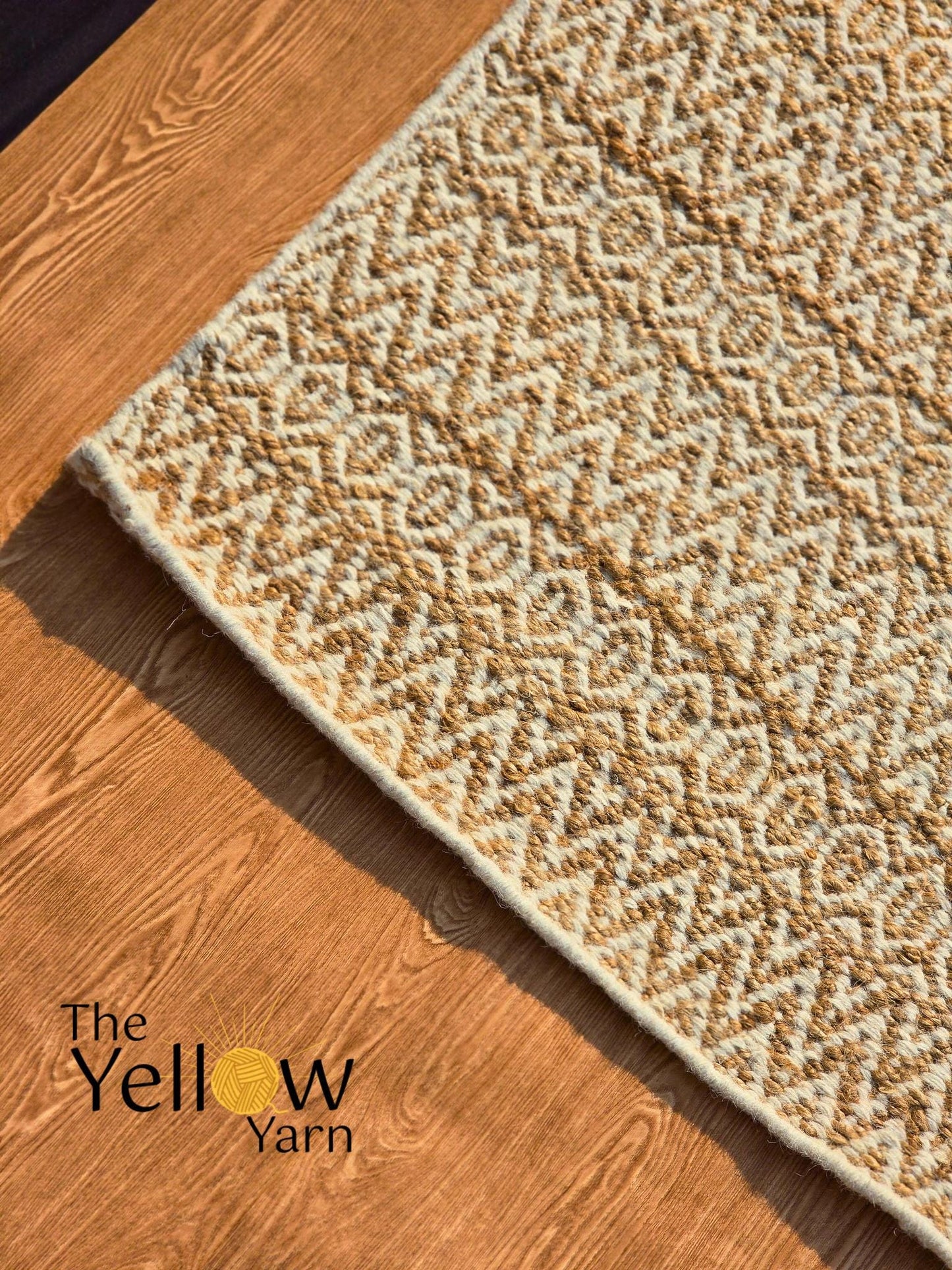 Handwoven Wool Jute Rug – Custom Boho Area Rug for Living Room – Natural Fiber Carpet – Rustic Handmade Floor Decor – Eco Friendly