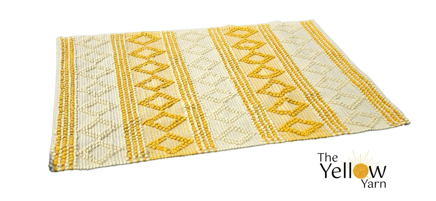 Handwoven Chunky Wool Jute Rug in Ivory & Mustard – Cozy Boho Decor Area Rug for Living Room, Bedroom, Hallway – Custom Sizes Available