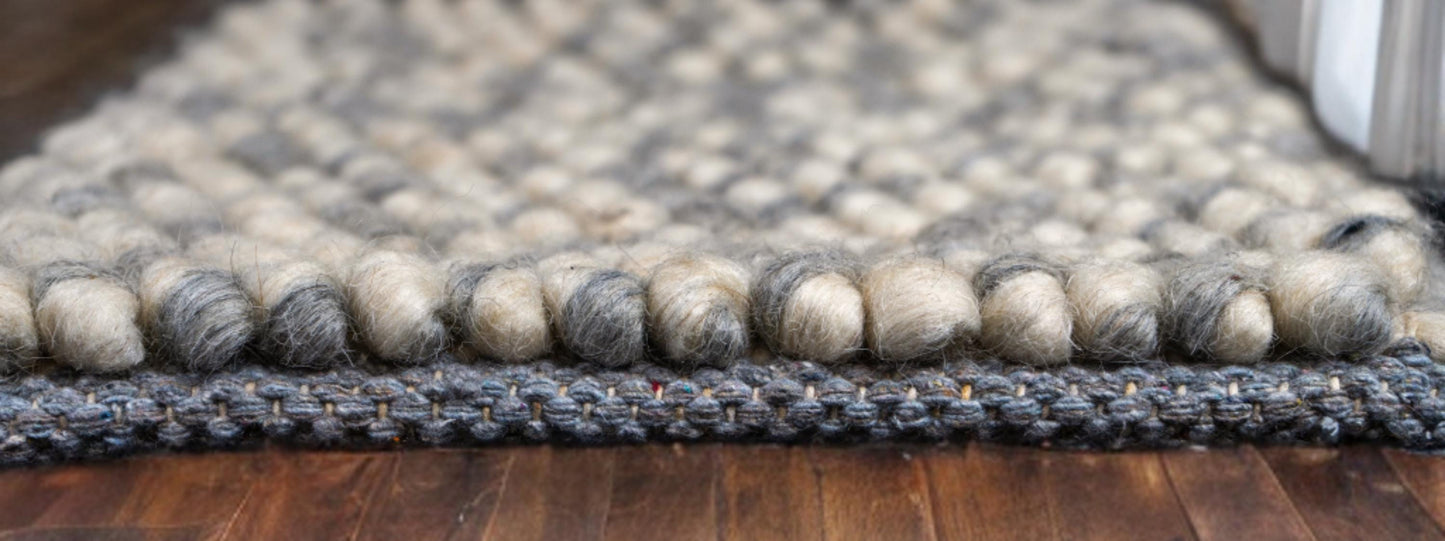 Custom Chunky Wool Gray Rug โ Handwoven Neutral Gray and Off-White Area Rug โ Modern Rustic Rug for Living Room, Bedroom, and Entryway