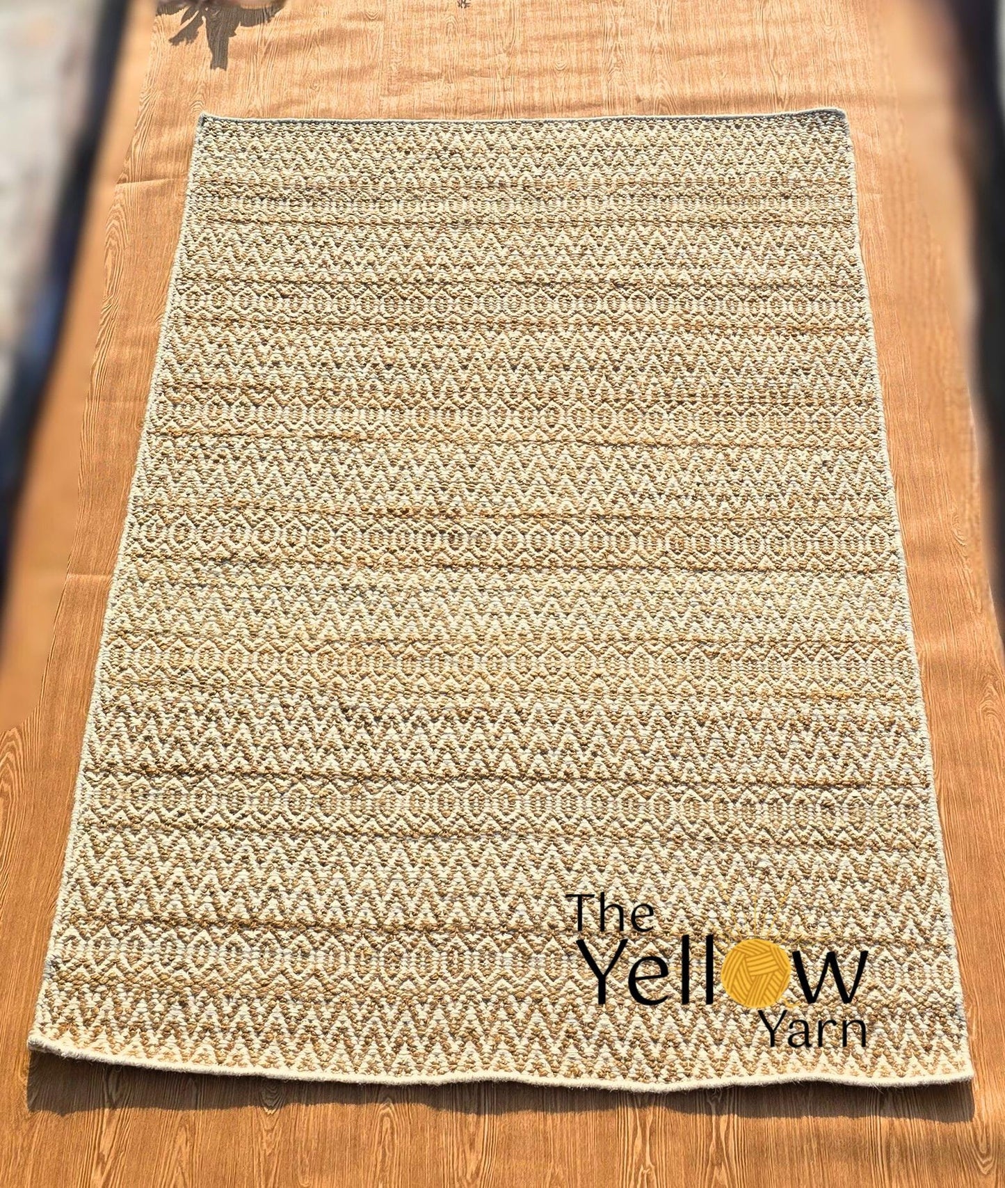 Handwoven Wool Jute Rug – Custom Boho Area Rug for Living Room – Natural Fiber Carpet – Rustic Handmade Floor Decor – Eco Friendly