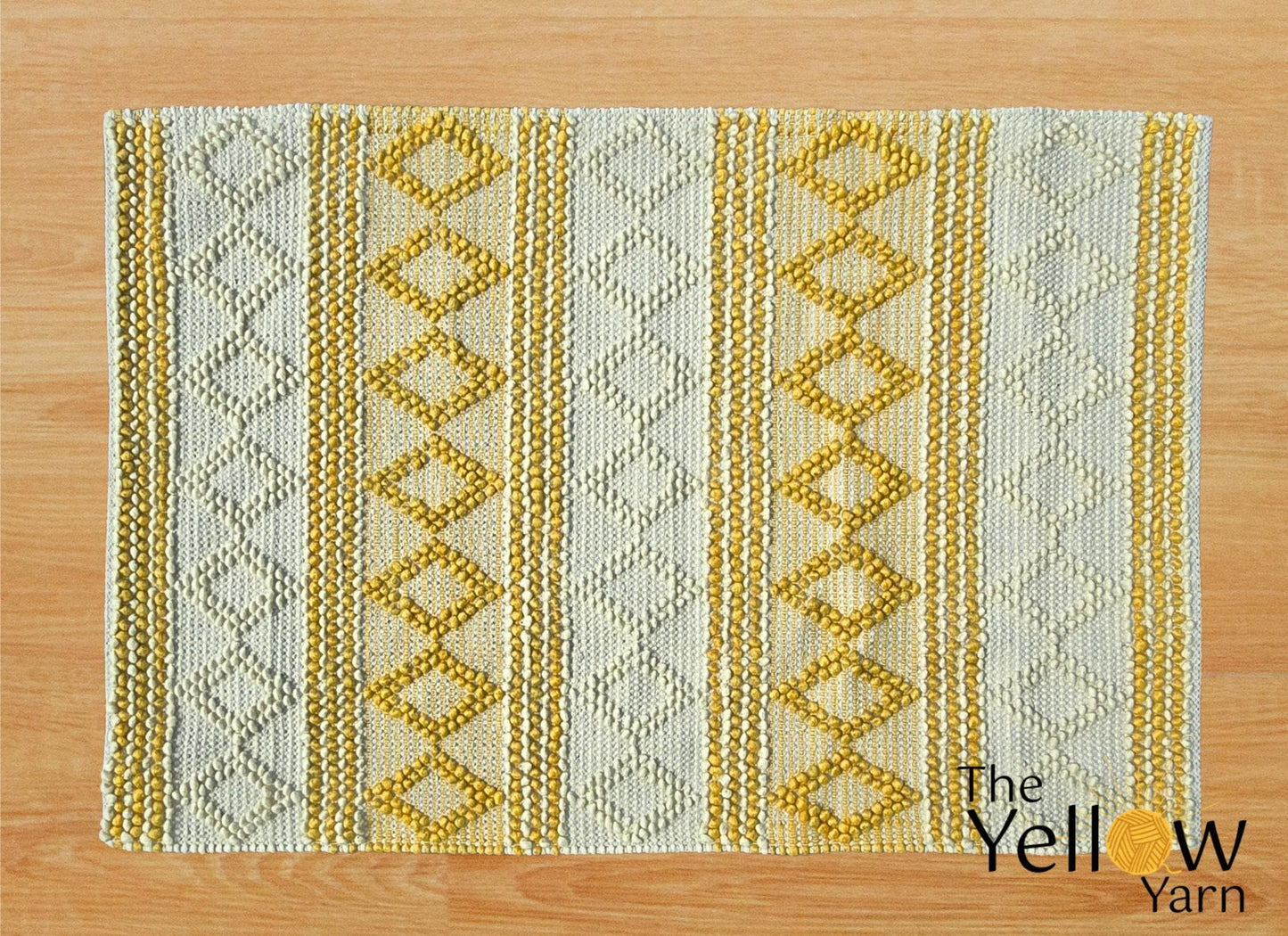 Handwoven Chunky Wool Jute Rug in Ivory & Mustard – Cozy Boho Decor Area Rug for Living Room, Bedroom, Hallway – Custom Sizes Available