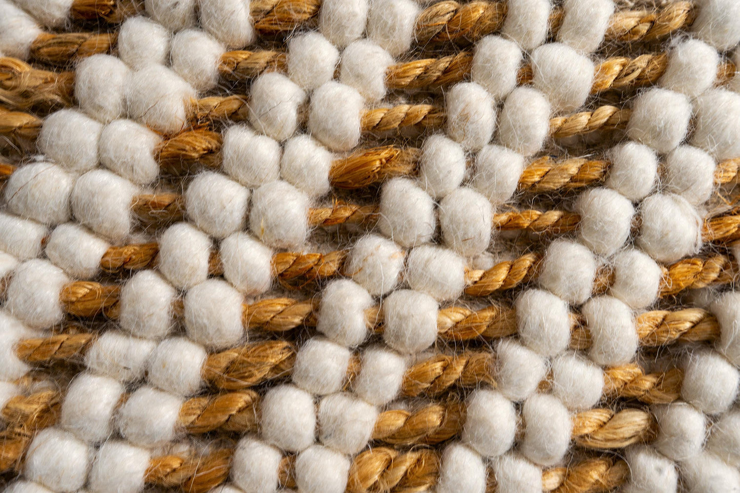 Custom Wool Jute Rug - Handwoven Diagonal Stripe Design - Boho-Chic Rustic Rug - Eco-Friendly Off-White & Golden Jute Area Rug in All Sizes