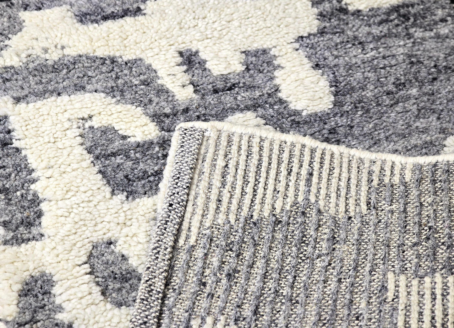 Custom Handmade Wool Rug - Abstract Gray & Cream Area Rug - 5x7 High-Pile Shag.