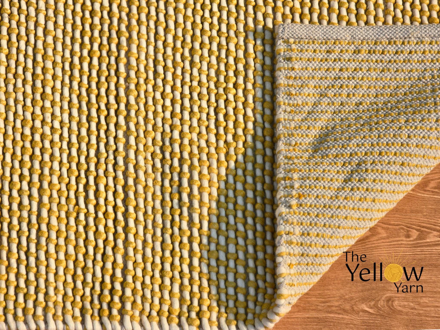 Custom Yellow & Ivory Wool Rug – Handwoven Loop Texture | 100% New Zealand Wool | Boho Modern Area Rug | Made in India