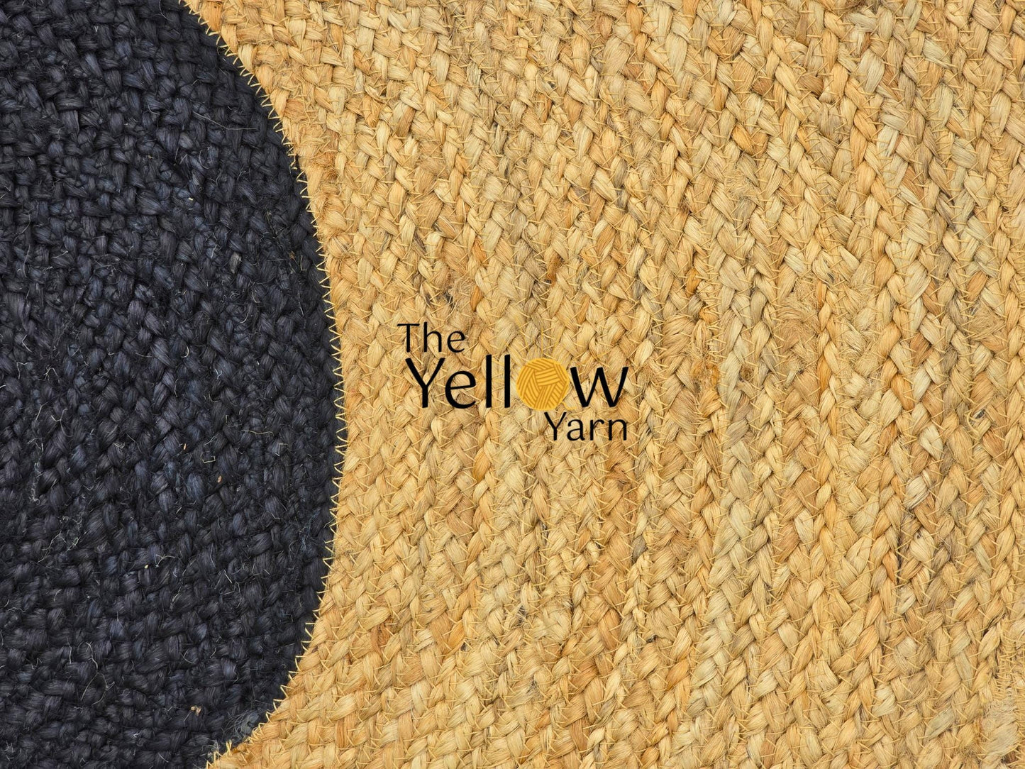 Round Jute Rug with Black Center – Fringe Boho Braided Mat | Natural Fiber Handmade Carpet | Entryway Living Room Decor