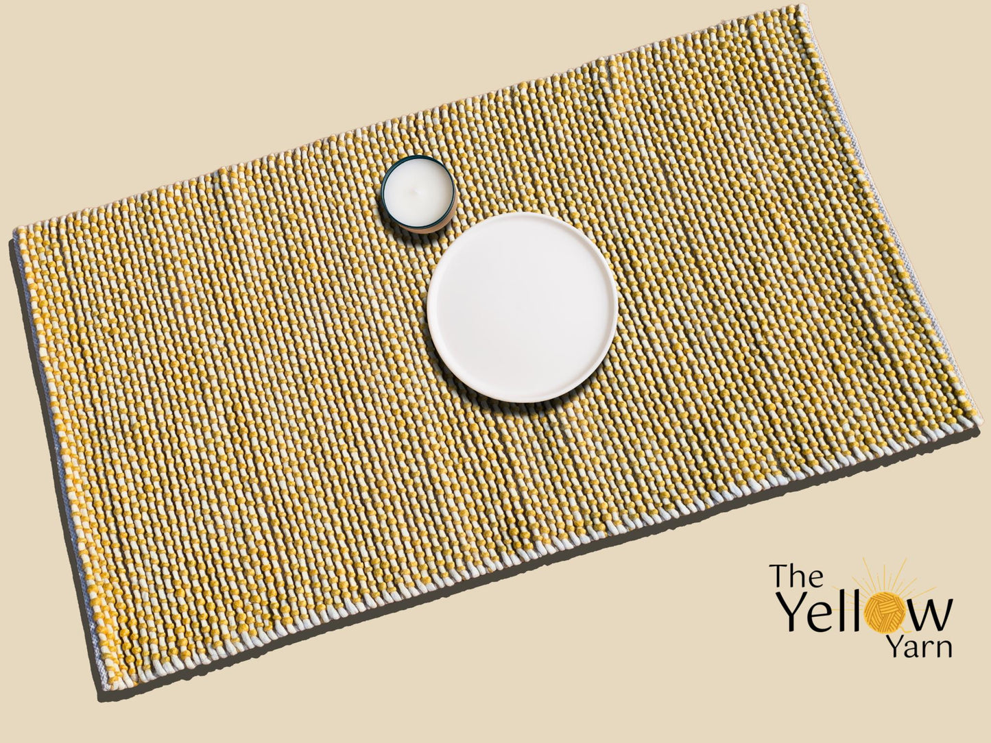 Custom Yellow & Ivory Wool Rug – Handwoven Loop Texture | 100% New Zealand Wool | Boho Modern Area Rug | Made in India