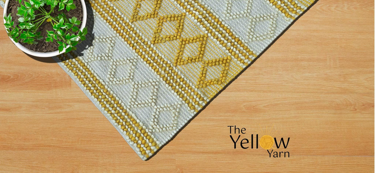 Handwoven Chunky Wool Jute Rug in Ivory & Mustard – Cozy Boho Decor Area Rug for Living Room, Bedroom, Hallway – Custom Sizes Available