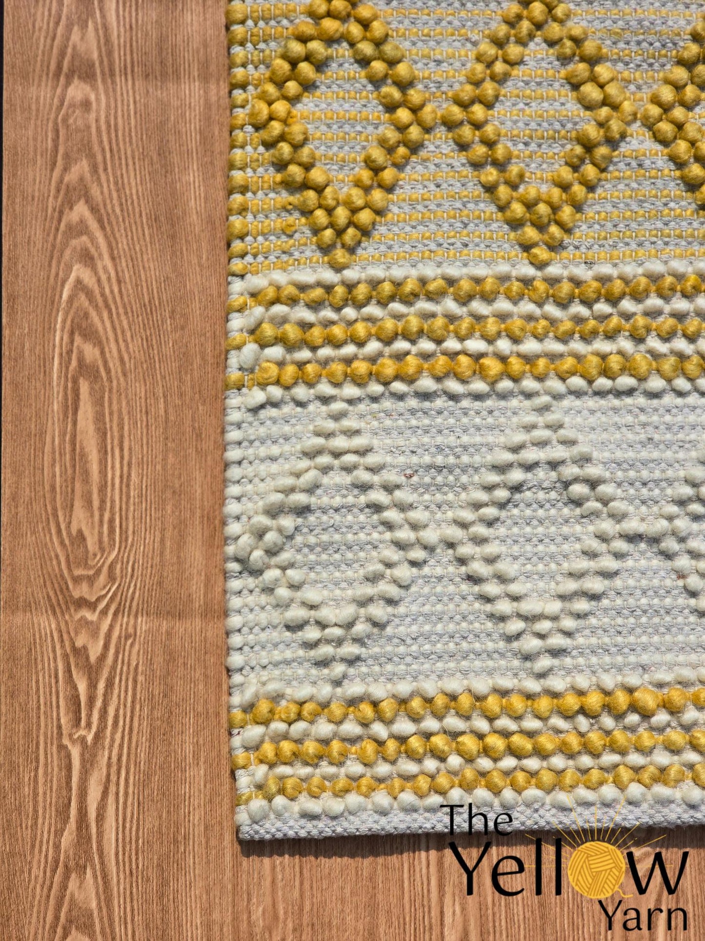Handwoven Chunky Wool Jute Rug in Ivory & Mustard – Cozy Boho Decor Area Rug for Living Room, Bedroom, Hallway – Custom Sizes Available