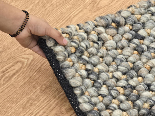 Handwoven Chunky Loop Wool Wool and Jute Area Rug- Grey &  Beige New Zealand Wool, Eco-Friendly, Custom Sizes, Boho and Modern Decor