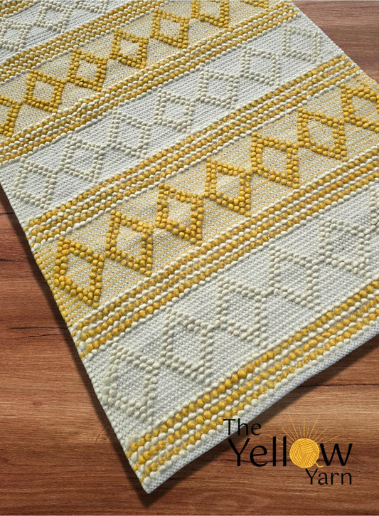 Handwoven Chunky Wool Jute Rug in Ivory & Mustard – Cozy Boho Decor Area Rug for Living Room, Bedroom, Hallway – Custom Sizes Available