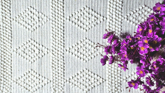 Handwoven Ivory Cotton Rug – Textured Diamond Pattern – Minimalist Luxury Home Decor