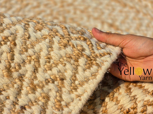 Handwoven Wool Jute Rug – Custom Boho Area Rug for Living Room – Natural Fiber Carpet – Rustic Handmade Floor Decor – Eco Friendly